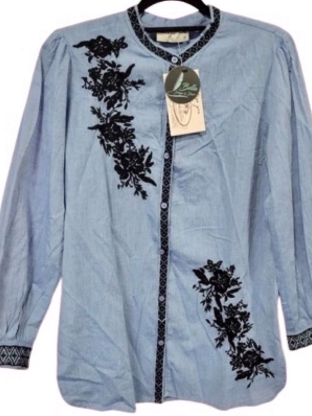 NWT 100% Cotton Embroidered VINTAGE GOA Shirt Top Blouse Boho Cottage Button Med